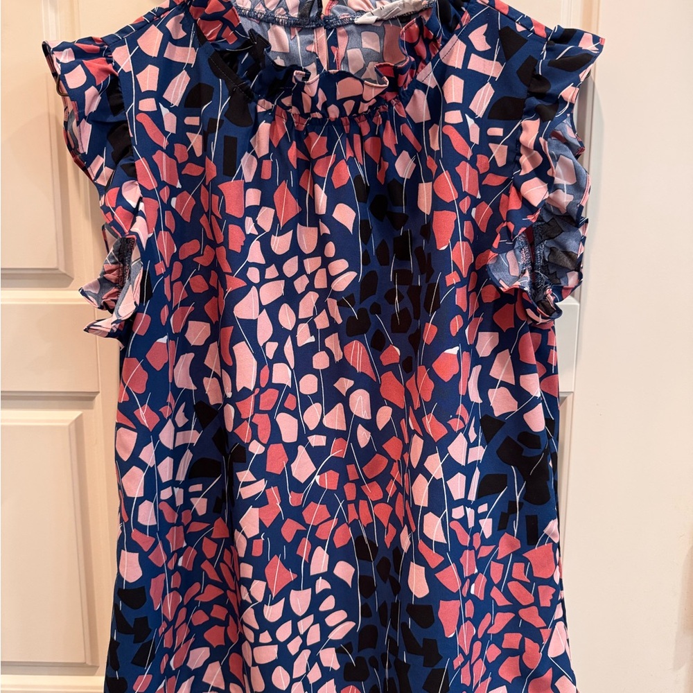 THML Mosaic Sleeveless Ruffle Top - Pink & Blue